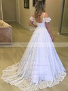 Lace V-neck Princess Sweep Train Wedding Dresses #LDB00023720