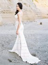 Silk-like Satin Scoop Neck Trumpet/Mermaid Sweep Train Appliques Lace Wedding Dresses #LDB00023725