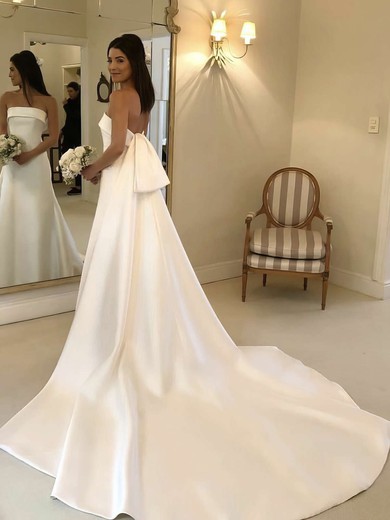 Satin Strapless A-line Court Train Wedding Dresses #LDB00023734