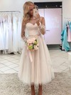 Tulle Scoop Neck A-line Ankle-length Sashes / Ribbons Wedding Dresses #LDB00023736
