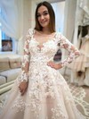 Organza Scoop Neck Ball Gown Court Train Appliques Lace Wedding Dresses #LDB00023737