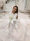 Organza Scoop Neck Ball Gown Court Train Appliques Lace Wedding Dresses #LDB00023737