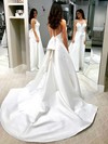 Satin V-neck A-line Court Train Bow Wedding Dresses #LDB00023738