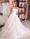 Organza Strapless Ball Gown Sweep Train Ruffles Wedding Dresses #LDB00023740