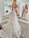 Tulle Off-the-shoulder A-line Sweep Train Appliques Lace Wedding Dresses #LDB00023744