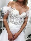 Tulle Off-the-shoulder A-line Sweep Train Appliques Lace Wedding Dresses #LDB00023746