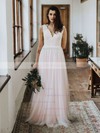 Tulle V-neck A-line Floor-length Sashes / Ribbons Wedding Dresses #LDB00023749