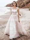 Tulle Scoop Neck Princess Sweep Train Appliques Lace Wedding Dresses #LDB00023750