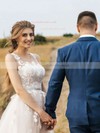 Tulle Scoop Neck Princess Sweep Train Appliques Lace Wedding Dresses #LDB00023750