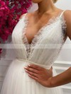 Tulle V-neck A-line Sweep Train Lace Wedding Dresses #LDB00023751