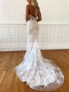 Lace Halter Trumpet/Mermaid Sweep Train Appliques Lace Wedding Dresses #LDB00023759