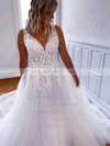 Tulle V-neck Ball Gown Sweep Train Appliques Lace Wedding Dresses #LDB00023761