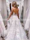 Tulle V-neck Princess Sweep Train Appliques Lace Wedding Dresses #LDB00023766