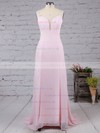 A-line Chiffon Tulle with Beading Pretty Backless Pink V-neck Prom Dresses #LDB02016058