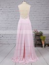 A-line Chiffon Tulle with Beading Pretty Backless Pink V-neck Prom Dresses #LDB02016058
