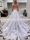 Tulle V-neck Princess Sweep Train Appliques Lace Wedding Dresses #LDB00023771