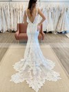 Lace Stretch Crepe V-neck Trumpet/Mermaid Sweep Train Appliques Lace Wedding Dresses #LDB00023774