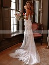 Tulle V-neck Trumpet/Mermaid Sweep Train Sashes / Ribbons Wedding Dresses #LDB00023775