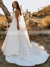 Satin V-neck Ball Gown Sweep Train Appliques Lace Wedding Dresses #LDB00023776