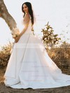 Satin V-neck Ball Gown Sweep Train Appliques Lace Wedding Dresses #LDB00023776