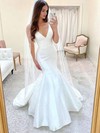 Satin V-neck Trumpet/Mermaid Floor-length Wedding Dresses #LDB00023777