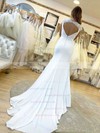 Stretch Crepe V-neck Trumpet/Mermaid Sweep Train Appliques Lace Wedding Dresses #LDB00023781