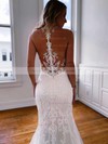 Tulle V-neck Trumpet/Mermaid Sweep Train Appliques Lace Wedding Dresses #LDB00023789