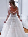Tulle Scoop Neck Ball Gown Sweep Train Appliques Lace Wedding Dresses #LDB00023791