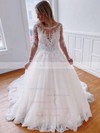 Tulle Scoop Neck Ball Gown Sweep Train Appliques Lace Wedding Dresses #LDB00023791