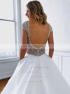 Satin V-neck A-line Court Train Beading Wedding Dresses #LDB00023794