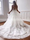 Tulle V-neck A-line Court Train Beading Wedding Dresses #LDB00023796