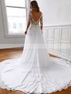 Tulle V-neck A-line Court Train Beading Wedding Dresses #LDB00023802