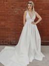 Silk-like Satin V-neck A-line Court Train Pockets Wedding Dresses #LDB00023805