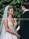 Glitter V-neck Ball Gown Court Train Beading Wedding Dresses #LDB00023806