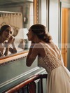Tulle V-neck A-line Sweep Train Pearl Detailing Wedding Dresses #LDB00023811