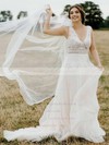 Tulle V-neck A-line Court Train Sashes / Ribbons Wedding Dresses #LDB00023827
