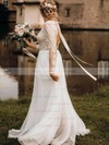 Lace Chiffon Scoop Neck A-line Sweep Train Wedding Dresses #LDB00023831