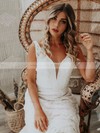 Lace V-neck A-line Sweep Train Wedding Dresses #LDB00023832