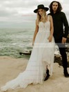 Tulle Sweetheart A-line Court Train Appliques Lace Wedding Dresses #LDB00023835