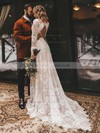 Lace V-neck A-line Sweep Train Sashes / Ribbons Wedding Dresses #LDB00023838