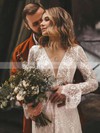 Lace V-neck A-line Sweep Train Sashes / Ribbons Wedding Dresses #LDB00023838