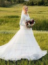 Tulle V-neck A-line Court Train Lace Wedding Dresses #LDB00023842
