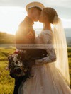 Tulle V-neck A-line Court Train Lace Wedding Dresses #LDB00023842