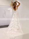 Tulle V-neck A-line Sweep Train Appliques Lace Wedding Dresses #LDB00023845