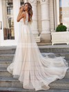 Tulle V-neck A-line Court Train Appliques Lace Wedding Dresses #LDB00023850