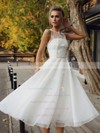 Tulle Scoop Neck A-line Tea-length Appliques Lace Wedding Dresses #LDB00023851