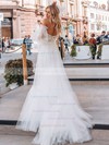 Tulle Off-the-shoulder A-line Sweep Train Beading Wedding Dresses #LDB00023852