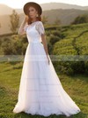 Tulle Scoop Neck A-line Sweep Train Lace Wedding Dresses #LDB00023855