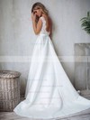 Satin V-neck A-line Sweep Train Appliques Lace Wedding Dresses #LDB00023856