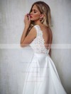 Satin V-neck A-line Sweep Train Appliques Lace Wedding Dresses #LDB00023856